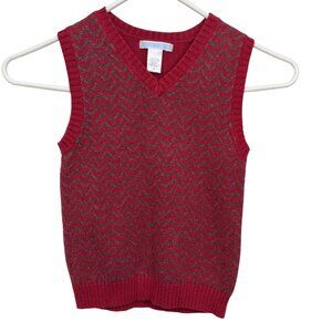 Janie And Jack Chevron Knit Sweater Vest Toddler 4T Red Cotton Blend Stylish Loo